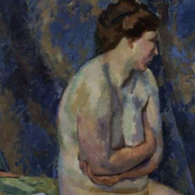 Gemälde einer sitzenden nackten Frau